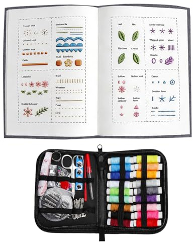 Set de bordado con bastidor y libro de bordado Aprende a bordar Libro de completo con 40 diseños 20 colores y kit de costura de 86 piezas un regalo DIY para principiantes
