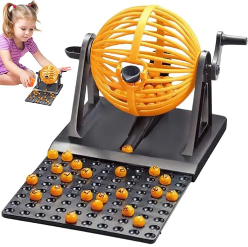 AwnsIMfreien Bingo-Spiele, Bingo-Set, 12 Karten und 90 Zahlenkugeln mit Käfig, lustige Spielmaschine für Kinder, Erwachsene, Familie, ohne Chips, Sets