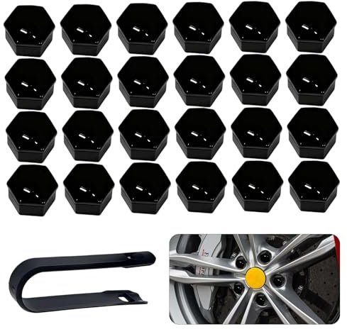 24 Stück Radmutterkappen 17mm,Universal Radschraubenkappen FüR Auto,Kappen Radschrauben,Schraubenabdeckung Abdeckungen Radkappen,Radmuttern,Mit Entfernungswerkzeugsatz FüR Autos (Schwarz)