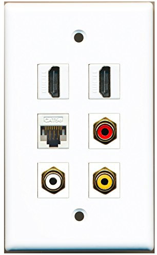 RiteAV – 2 HDMI 1 puerto RCA rojo 1 Puerto RCA blanco 1 Puerto RCA amarillo 1 Puerto Cat5e Ethernet blanco placa de pared