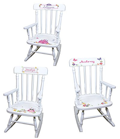 My Bambino Personalized Wooden Rocking Chair for Kids | Girls Rocking Chair White Wood Rocker | Custom Name Toddler Chair | Baby Shower & Birthday Gift
