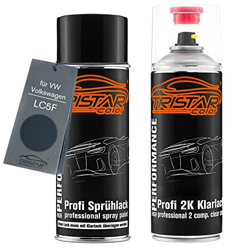TRISTARcolor Autolack Spraydose für VW LC5F Blue Graphit Perl + 2K-Klarlack | für VW / Volkswagen, Set aus Basislack + 2K Klarlack, Sprühdosen 400ml