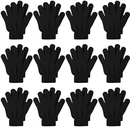 Cooraby 12 Pairs Kid's Winter Magic Gloves Children Stretchy Warm Magic Gloves Boys or Girls Knit Gloves for 6-12 Years