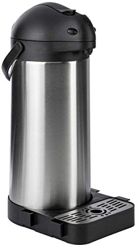 ONVAYA® Airpot Pumpkanne | Isolierkanne | Thermoskanne | Getränkespender | Edelstahl mattiert | Kaffeekanne | Doppelwandig (5 Liter + Tropfschale)