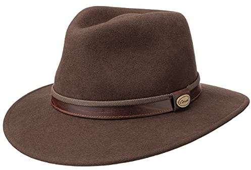 LIERYS Topo Traveller Wollfilzhut Herren Made in Italy Wasserabweisend Wanderhut Garniturband Eleganter Outdoorhut Herbst Winter braun 56 cm