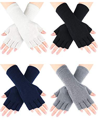 SATINIOR 4 Pairs Kids Fingerless Gloves Winter Base Color for Ages 6–10