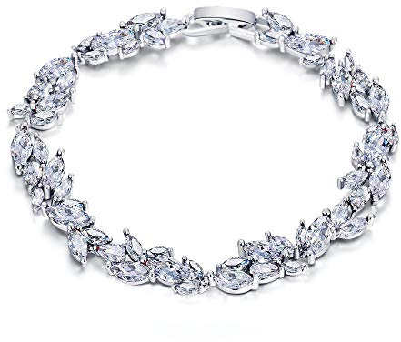 Clearine Hochzeit Braut Tennis Armband für Damen Marquise Prong Blatt kubischer Zirkoniumdioxid