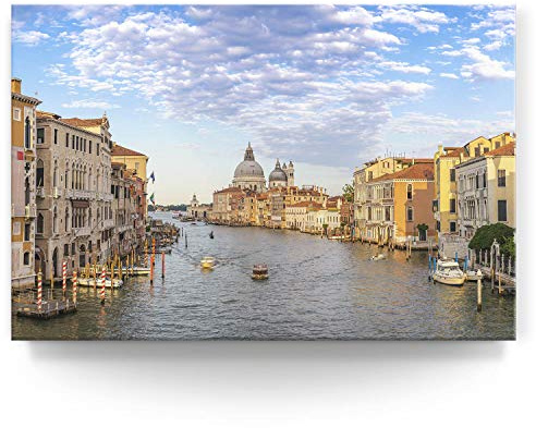 BilderKing Wandbild Skyline Venedig Canal Grande - 120cm x 80cm Leinwand auf Fertigrahmen + Aufhänger