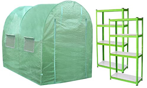Polytunnel mit Folie und Regale Gewächshaus Treibhaus Tomatenhaus Pflanzenhaus Folientunnel 25mm 4m x 2m