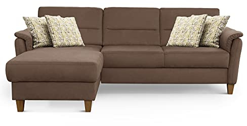 CAVADORE Schlafsofa Palera / L-Form Polstersofa mit Federkern, Schlaffunktion und Bettkasten / 244 x 89 x 163 / Mikrofaser, Hellbraun