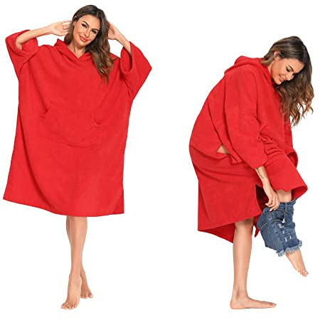 SINJYUN Strand Poncho Handtuch Erwachsene Frottee,Badeponcho Surf Poncho Herren mit Kapuze,Umziehhilfe Poncho Badetuch für Surfer und Schwimmer