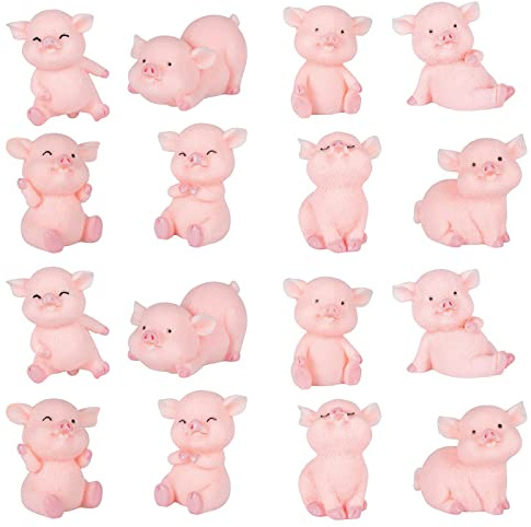 AWYY 16 Piezas Resina Pequeños Cerdos, Resina Adornos de Cerdo, Resina Decoración de Cerdo, Decoración de Cerdito Rosa, Adornos de Cerdito de Resina, para Fiestas de Cumpleaños de Niños Y Bebés