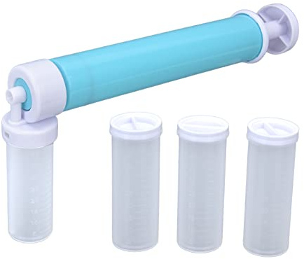 Bomba manual de purpurina con vial de 4 piezas, aerógrafo manual para pasteles, herramientas de decoración con purpurina, plumero manual para tartas, pulverizador multifunción de plástico (Azul)