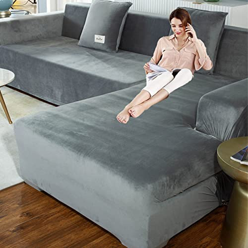 Couchbezug l form sofabezug ecksofa für Hunde und Haustiere,Stretch sofa überzug 3 sitzer L form überwurf für Wohnzimmer,Sofabezug L Form beige sofaüberwurf Sofaüberwurf mit 2 Kissenbezügen,2 p