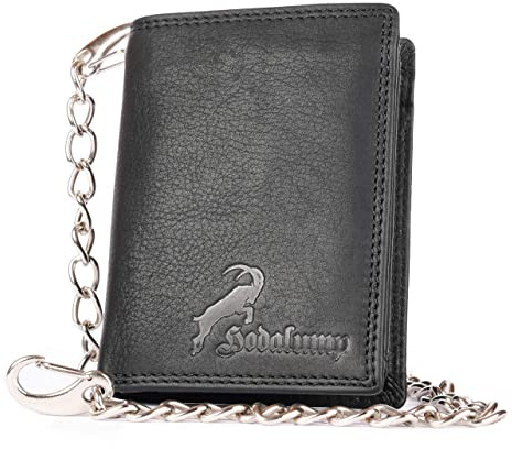 hodalump - Premium Echt-Leder Biker Geldbörse mit Kette, RFID-Schutz & Münzfach - Geldbeutel für Herren - Portmonee aus Büffelleder - Portemonnaie Brieftasche aus Echtleder - Bikerbörse in schwarz