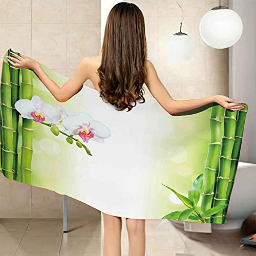 LGCK Beach Towel 3D Green Bamboo Flowers Pool Towel 100x180cm Men Women Towels Bath Sheets Travel Large Extra Large Soft Sand Prevention Microfiber Beach Bath Towels Kids Adults Daily Use