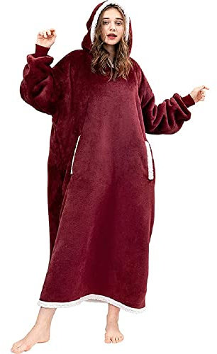 SASIGAYA Kuscheldecke mit Ärmel,Decke Hoodie Sweatshirt, Damen Sherpa Kapuzenpullover Flauschig,Weich Sweatshirt Decke Pullover, Oversized TV Decke für Damen Herren（Weinrot）