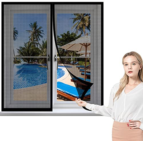 Fliegengitter Fenster Magnet 125 x 175 cm, Insektenschutz mit Starkem Klettband, Automatisches Schließen für Alle Fenster, Schwarz