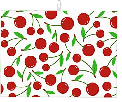 Rote Kirschen bedruckte Abtropfmatte für Küchentheke, 45,7 x 61 cm, saisonal, ultra saugfähig, Abtropfmatten, Tellerhalter