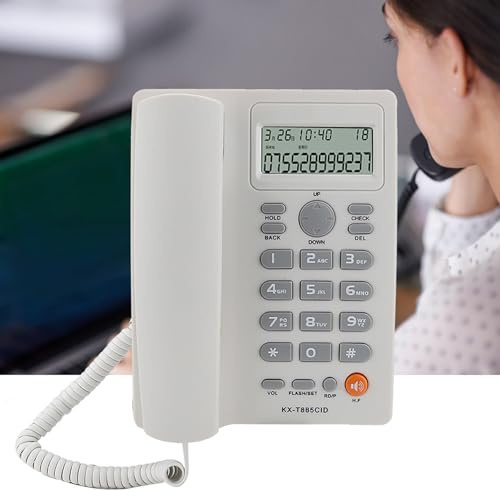 Schnurgebundenes Telefon mit ID-Anzeige, Festnetztelefon mit Freisprechfunktion, Eingehende Anzeige, Haltefunktion, Dual-Port-Erweiterungsset(Weiss)
