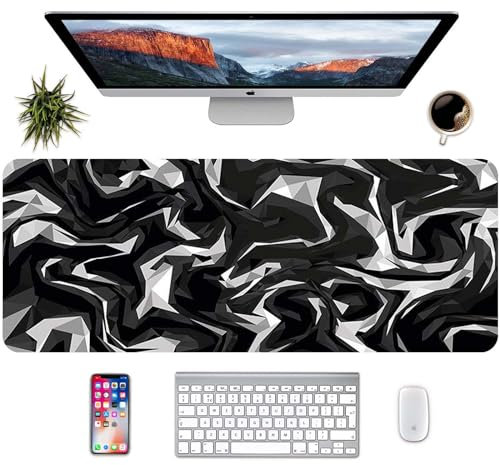 Tapis de Souris Gaming XL, Grande Base de Table, Grand Tapis de Souris, avec Bords Cousus, Base en Caoutchouc Antidérapant, pour Offrir, Protection de Bureau, 300x800x3mm (éclat Noir)