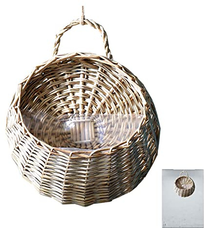 Aznever Wicker Rattan Flower Basket | Handmade Woven Hanging Basket | Woven Wicker Baskets For Wall Hanging, Storage Container Plant Basket For Wall Decor