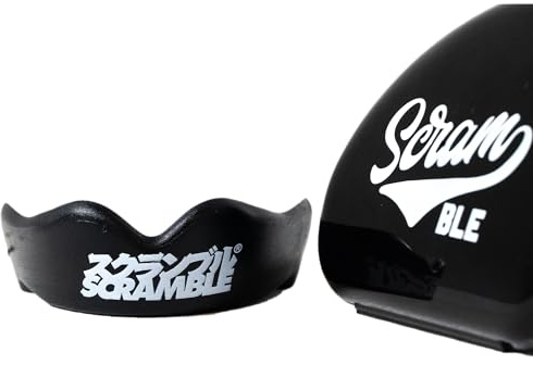 SCRAMBLE Mundschutz Erwachsene & Junior Mundschutz mit Tasche für Boxen, MMA, Kampfsport, Rugby, Hockey, Karate, Muay Thai, Kontakt- & Kampfsport, Schwarz Mundschutz für Zähne & Zahnfleischschutz