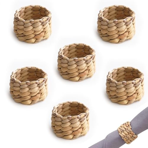 6 Stücke Gewebte Serviettenringe, Natürliche Serviettenringe, Handgemachte Serviettenringe, Kreative Serviettenringe, Serviette Schnalle, für Tischdekoration, Hochzeit Party, Alltag, 5 * 4cm