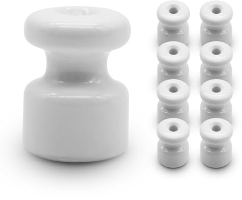 DOJA Barcelona | Aislador Ceramica | Blanco | Pack 8 | 18 x 23mm | Aisladores Ceramicos | Aisladores de Ceramica Excelente Resistencia | Aisladores para Electricidad, Cable Trenzado, Electrico