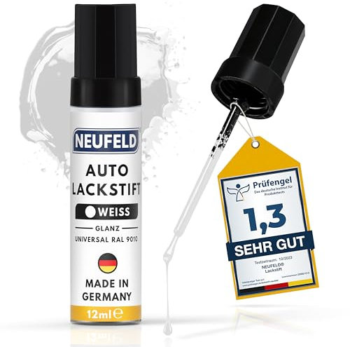 NEUFELD® Stylo de retouche Blanc 12 ml - Peinture automobile blanche haute opacité - Résistant aux intempéries - Capacité suffisante pour réparer les rayures de voiture en 15 minutes