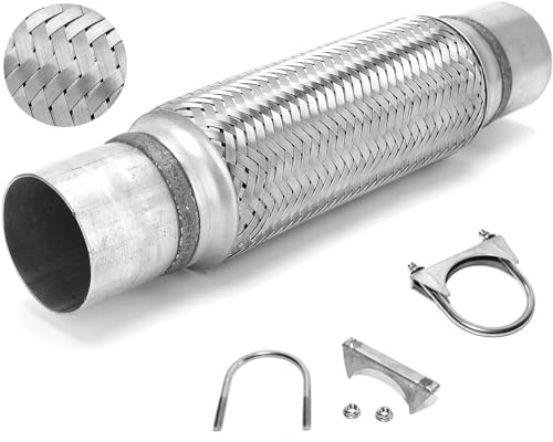 38mm (1.5) ID x 300mm (12) Universal Stainless Steel Exhaust Flexi Pipe – Flexible Exhaust Repair Joint with Clamps | Car Exhaust Flex Pipe