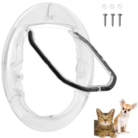 Cat Door for Interior Exterior Doors,Transparent 4-Way Locking Pet Door Dog Window Gate Round Weatherproof Cat Flap with Door Liner Kit for Cats Puppy Small Dogs Sliding Glass Door
