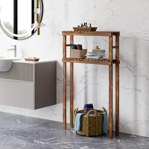 [en.casa] Scaffale Sopra Lavatrice Gabinetto Sovrastruttura per Lavatrice Mobile Salvaspazio per Bagno 2 Ripiani a Doghe 120 x 70 x 20 cm Legno Scuro