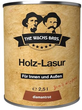 the wachs bros. Holzlasur für Innen und Außen - 2,5 L - Holzlasur Rot - natürliche Inhaltsstoffe - dauerhafter Schutz
