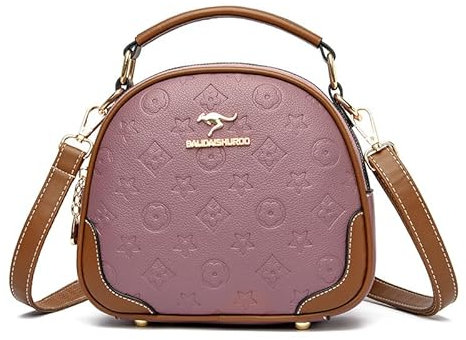 YEAMKE ONE-SHOULDER-UMHÄNGETASCHE FÜR DAMEN EINFACHE DREILAGIGE KLEINE RUNDE TASCHE WEICHE LEDERTASCHE, LILA, 21 * 8 * 19CM