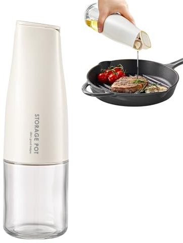 YARRAMATE Auto Flip Olive Oil Dispenser Bottle for Kitchen – 17oz/500ml Cooking Glass Cruet with Pourer, Vinegar, Soy Sauce Container (Creamy White), Labels