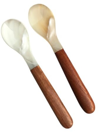 Eierlöffel aus Perlmutt Perlmuttlöffel 2er-Set Kaviarlöffel mit Griff Kaffeelöffel Suppenlöffel Eislöffel für Kaviar Eis Kaffee