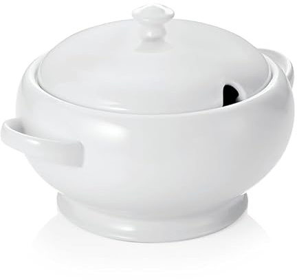 3x Terrine + Deckel mit Löffelaussparung 2,5 l, weiß, Porzellan Schüssel
