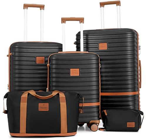Joyway Set de Valises, Lot de 5 Valises Trolley de Voyage, Valises Cabine à Grand Espace, roulettes à 360°, Serrure TSA et Compartiments Intérieurs, Incluant 1 Sac à Bandoulière et 1 Sac de Voyage.