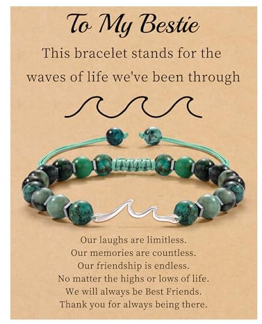 Sistble Regalos inspiradores para mujeres, pulsera de ondas, regalos de aliento, pulseras de cuentas de piedra natural, Life Is Tough Cheer Up Spiritual Thoughtful Get Weel, regalos de cumpleaños, día