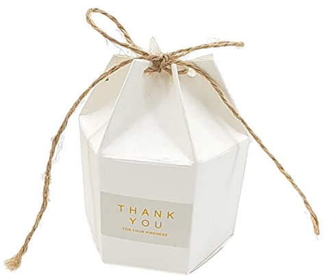 Party-Geschenkboxen, Kraftpapier-Geschenkboxen, 50 Stück, Sechseckige Süßigkeiten-Leckerei-Box, Exquisite Geschenkverpackung für Hochzeit, Geburtstag, Party, Babyparty (Weißes
