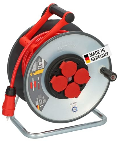 Brennenstuhl Professional SteelCore Enrouleur de câble SC 3210 IP44, 33 m H07BQ-F 3G2,5, corps de bobine en tôle d'acier, utilisation sur les chantiers de construction et utilisation extérieure