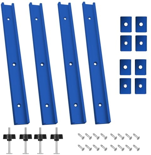 4 Stück T Nut Schiene M8 M6, 400 mm Führungsschiene, Montageschiene, Gleitschiene, Aluschiene, Gleitschienen, T Schiene, Gehrungsschiene, Ausgestattet mit 4 M8-Griff, 4 M6 Gleitblock, 4 M8 Gleitblock