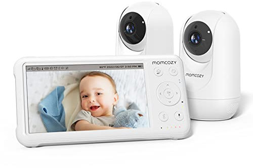momcozy Babyphone mit 2 Kameras 5 Zoll 1080P Split-Screen-Video-Babyphone mit integriertem Weitwinkelobjektiv, mit Kamera und Audio Kein WLAN, 5000-mAh-Akku Infrarot-Nachtsicht 960 Fuß Reichweite