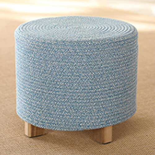 Runder Ottoman-Fußhocker aus Baumwollfaden, für Schlafzimmer und Wohnzimmer, 40 x 31 cm, Blau / Grau