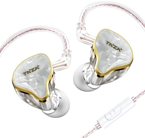 TZKZ TK02 In Ear Monitor con suono HiFi Cavo staccabile, driver Tesla DD da 10 mm IEM Auricolari comodi e resistenti per cellulare per musicisti, giocatori, DJ (bianco, con microfono)