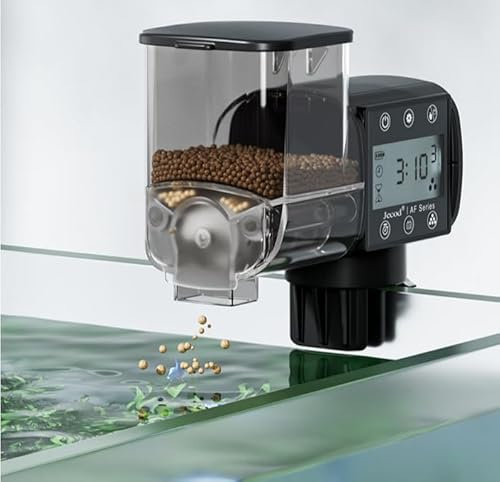 hygger Automatic Fish Feeder for Aquarium, Fish Feeder Automatic Dispenser with LCD Display and Feeding Ring, Moisture-Proof Auto Fish Feeder with Timer, Fish Food Vacation Feeder with 3 AA Batteries