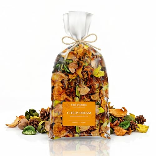 Soul & Scents Citrus Dream Potpourri | Dried Flowers | Fine-Living | Natural Decoration | Mood Enhancer | Perfect for Home Decor, Gifts, and Aromatherapy | Made in India | Pack of 2-140gm Each