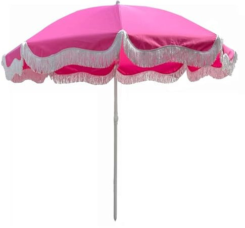 Parasol de Plage 200 cm avec Franges, Parasol de Jardin UPF50+ avec Bouton d'inclinaison et sac de Transport, Parasol de Table d'extérieur de Vacances pour arrière-cour, piscine, pelouse