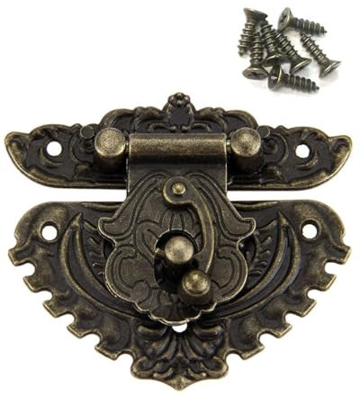 WUNZILO 1 pcs Serratura antica, con chiusura a scatto Chiusura fermaglio viti per contenitore di gioielli in legno (86 * 75 mm, XL)